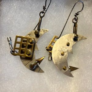 Mooning over vintage Thomas Mann steampunk moon earrings